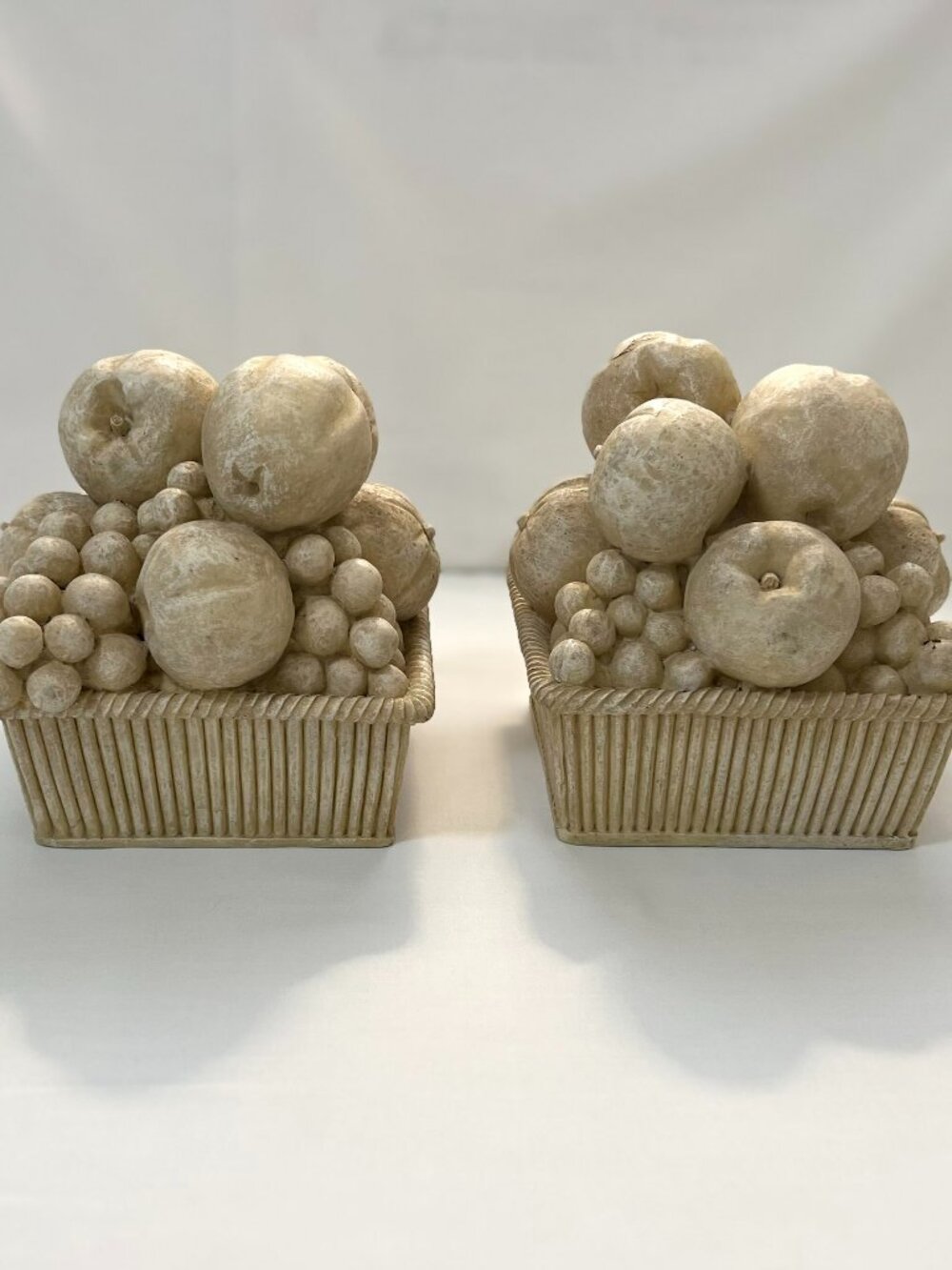 Pair of "Kirkland's" Carved Look Resin Fruit Baskets - Sand Tan